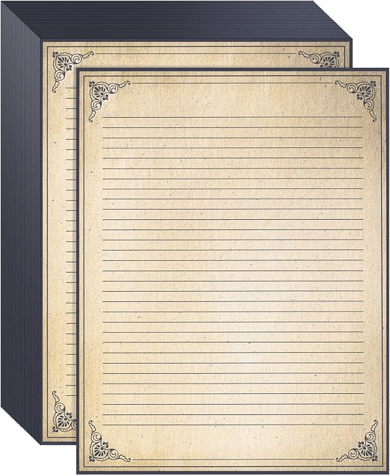 Juvale Vintage Lined Paper - 8.5 x 11 In, Brown, 48 Sheets - Calligraphy Paper, Fancy Stationery & Letter Writing Stationery for Love Letters & Invitations