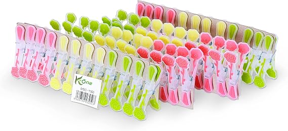 K-ONE 48 Pieces Strong Clothes Pegs for Laundry Washing Line | Airer Clips Grip Dry Garden | Laundry Pegs for Strong Windproof Supplies Soft Rubber Grip Pegs (Multiple Colours)