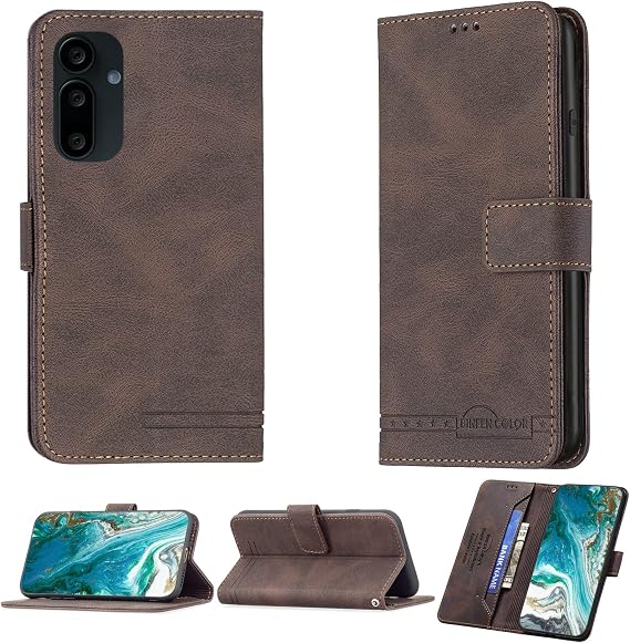 bojioderf Case Compatible for Saga 2 Solana Mobile Seeker Phone Case Cover [with Tempered Glass Screen Protector] Flip Stand Cover PU Leather BF09 Wallet Case Brown