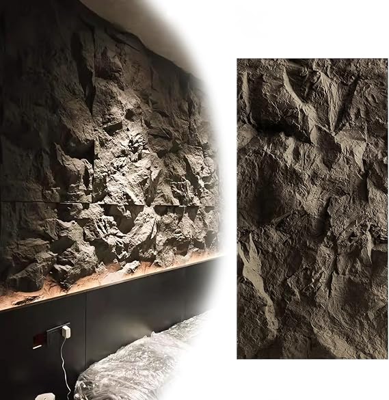 3D Stone Wall Panel Fake Stone Three-dimensional Lightweight Waterproof Rock Grain DIY Easy Installation Artificial Stone Wall Texture Cover for Living Room Bedroom 120x60cm Wall Art Cover