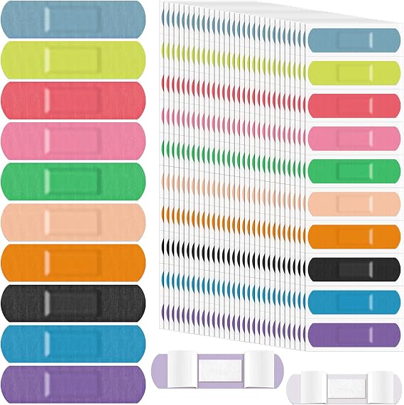 Jetec 200 Pieces Flexible Fabric Adhesive Bandages Bulk Colorful | 0.7'' x 2.8'' Waterproof Cloth Bandages 10 Colors Flexible Protection & Wound Care Fingertip Slight Cuts and Scrapes for Aids