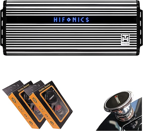 Hifonics ZTH-3225.1D Zeus Theta Compact Mono Channel Car Audio Amplifier (Silver) Class D Amp, 3200-Watt Built-in Bass Control, Bass Remote Included with 2 Gravity Phone Holder Bundle