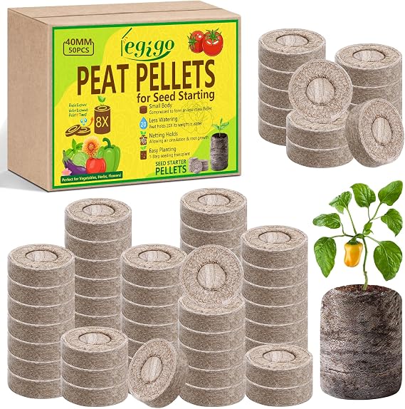 Legigo 50 Pcs 40mm Peat Pellets for Seedlings, Seed Starter Soil Pods
