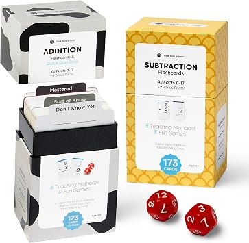 Think Tank Scholar 346 Addition and Subtraction Flash Cards Set (Award Winning) All Facts Color Coded, for Kids in Kindergarten, 1st, 2nd, 3rd Grade Class or Homeschool - Games & Chart