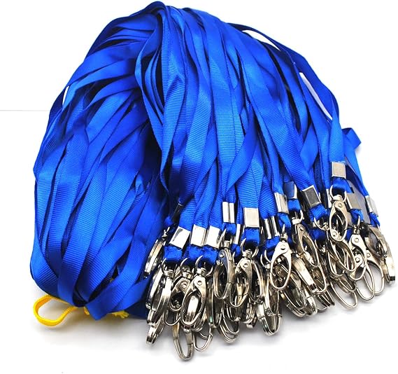 50 Pack Lanyard Badge Lanyards for ID Name Tags and Badge Holders (Blue)