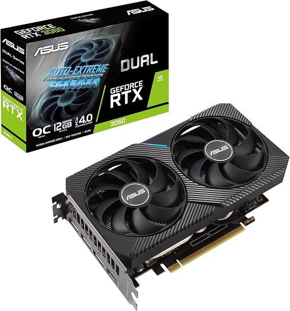 ASUS Dual NVIDIA GeForce RTX 3060 OC Edition Gaming Graphics Card (PCIe 4.0, 12GB GDDR6 Memory, HDMI 2.1, DisplayPort 1.4a, 2-Slot Design, Axial-tech Fan Design, 0dB Technology, and More