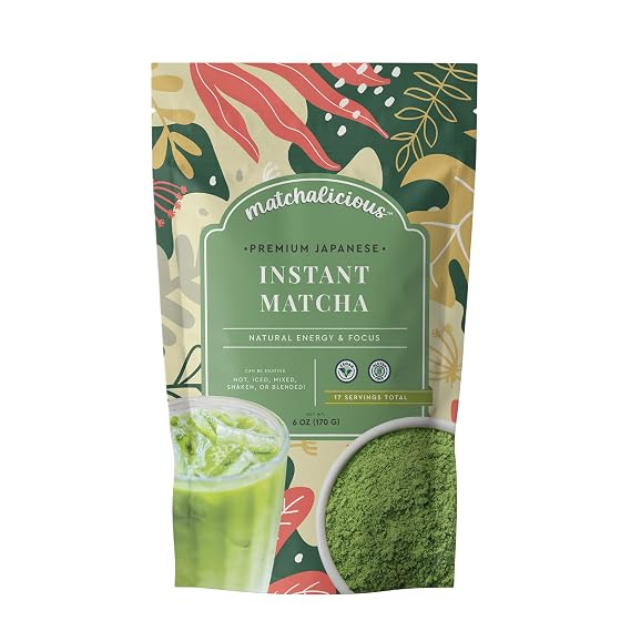 Matchalicious Japanese Matcha Powder, Unsweetened Green Tea Powder Vegan, Gluten Free, 0g Sugar, For Baking, Lattes, Smoothies, and Matcha Tea, Just Add Water, Dissolves Easily, 17 Servings, 6 oz