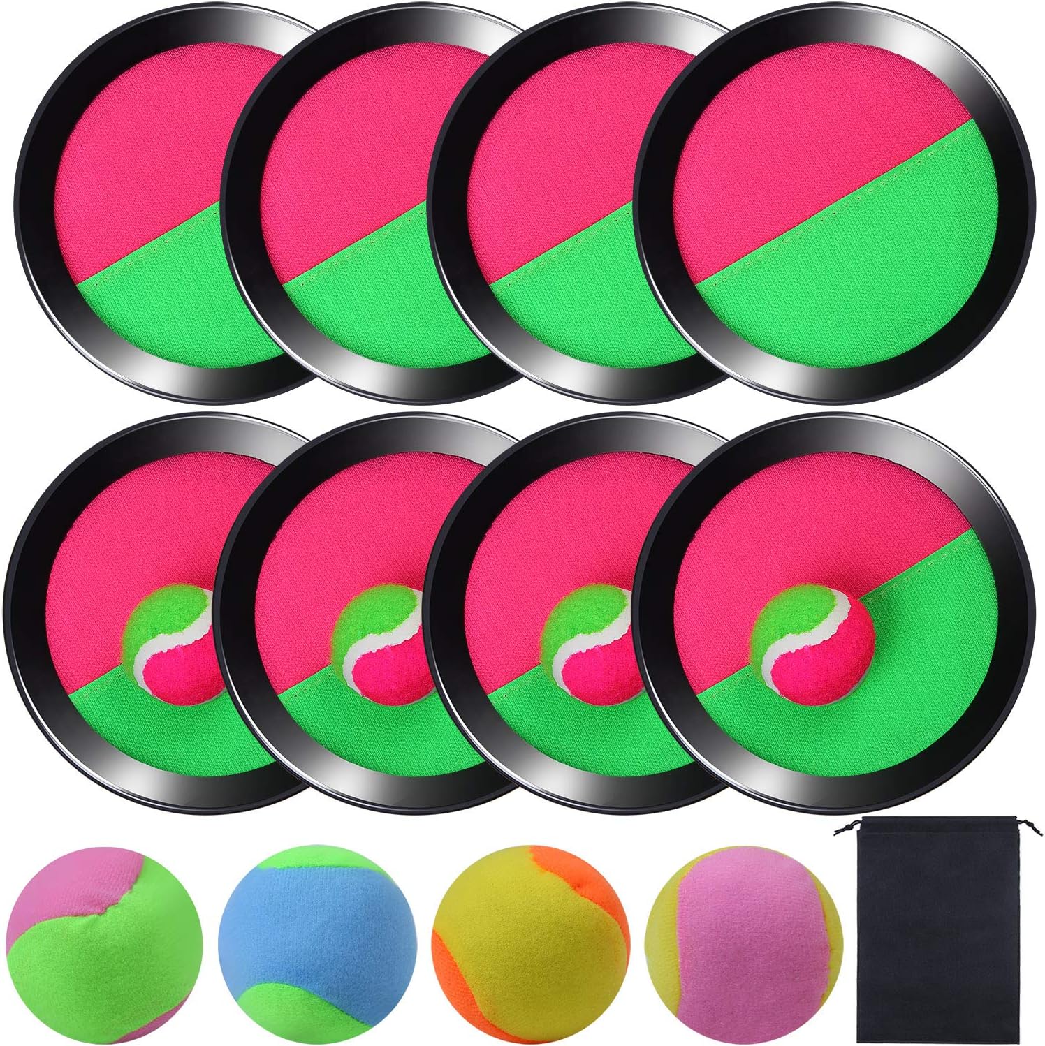 Cooraby Toss and Catch Paddle Game Disc 4 Set Paddle Toss and Catch Ball Sport Game Suitable for Sports, Beach and Party Favor with Storage Bag, 8 Paddles and 8 Balls