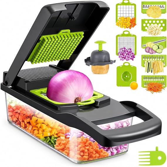 13 Parça Sebze Doğrayıcı, Ultra Keskin Paslanmaz Çelik Bıçaklar, Geniş Hazneli, Salata Yapıcı, Düz, Küp Spiral Çoklu Şekillerde Kesme, Ev Mutfak Restoran İş Yeri İçin Kullanıma Uygun Sebze Kesici