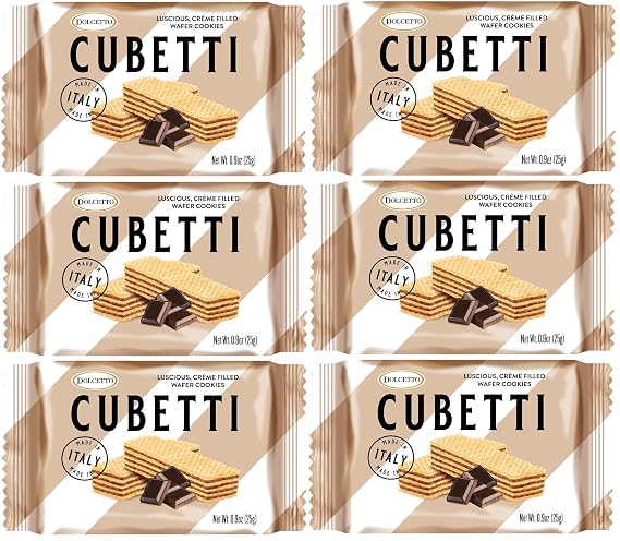 Dolcetto Cubetti Luscious Creme Filled Wafer Cookies, Chocolate, 25g (Pack of 6)