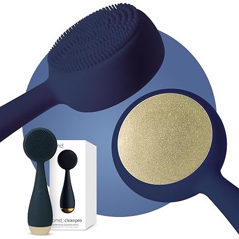 PMD Beauty Clean Pro - Electric Facial Cleansing Brush, Smart Facial Device with Silicone Brush & Heated Anti-Aging Aluminum, Gemstone, Precious Metal Massager