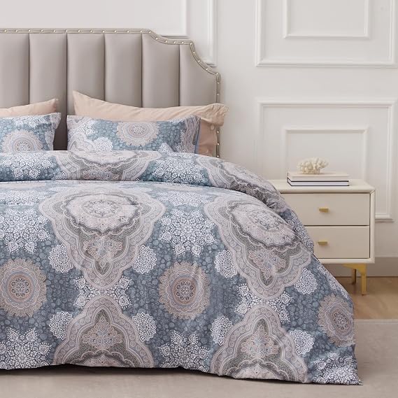 Sophia & William, Cotton, Damask, King Comforter Set, 3 PCS, Foggy Blue