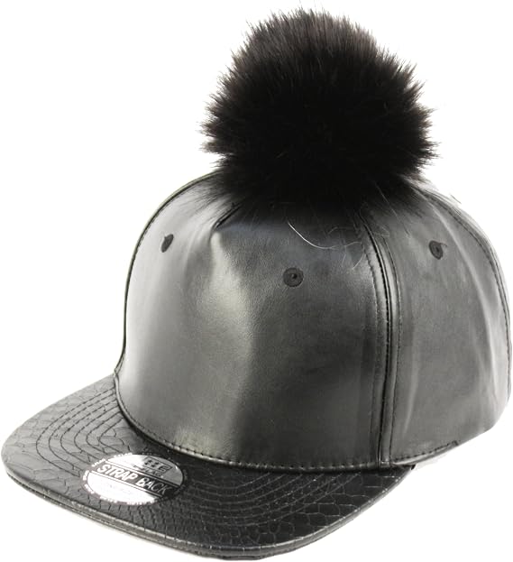 Pom Pom Baseball Cap/Fuax Leather