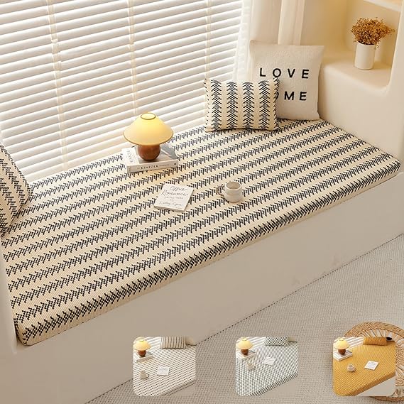 Custom Size Bench Cushion for Indoor Furniture, Premium 75D High-Resilience Foam Window Seat Cushions Indoor, Custom Size/Thickness/Non-Slip Bottom
