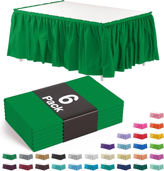 Exquisite Ruffle Table Skirt Emerald Green 6 Pack 14 Ft Long Table Skirts for Rectangle Tables 6ft Plus or Round Tables Skirts with Adhesive Strip for Gender Reveal Decor & Happy Birthday Parties