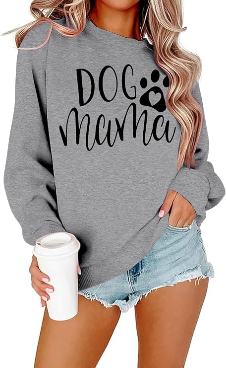 ALLTB Dog Mom Sweatshirt Women Dog Mama Graphic Shirt Cute Paw Shirts Puppy Lover Pullover Casual Long Sleeve Tee Tops