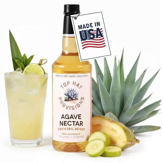 Top Hat Agave Nectar - Made with Organic Agave Nectar - Agave Syrup Sweetener for Cocktails, Mocktails, Lemonades, Coffee, Tea & Desserts - 32oz Bottle