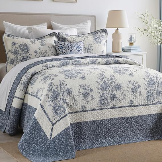 DDUOXIN Botanical Oversized King Bedspread - 128W x120L 100% Cotton Quilt