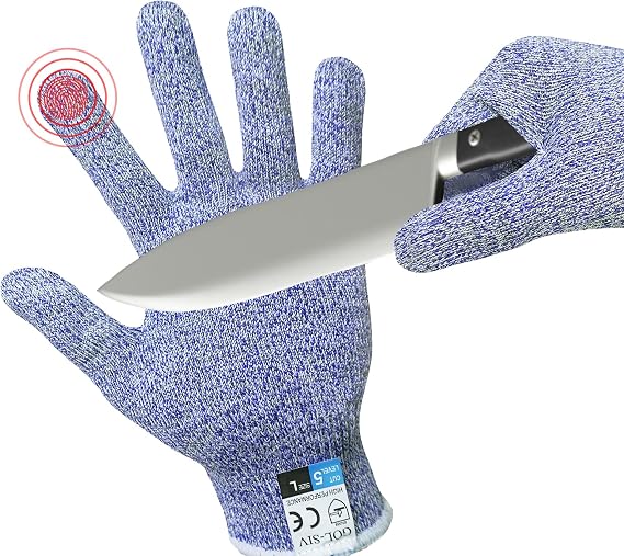 Cut Resistant Gloves Level 5, Cut Resistant Gloves Food Grade, Oyster Shucking Gloves Comfort Safety Mandoline Slicer Glove For Meat Cutting, Wood Carving (Blue, L)