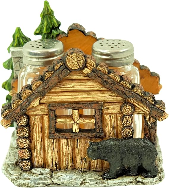 BestGiftEver Bear and Cabin Design Salt and Pepper Shakers Set with Holder