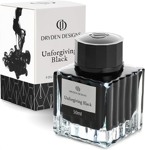 Dryden Designs Ink Bottle for Fountain Pen - Luxury Edition Smooth Flow | Compact Designed 50ml Unforgiving Black