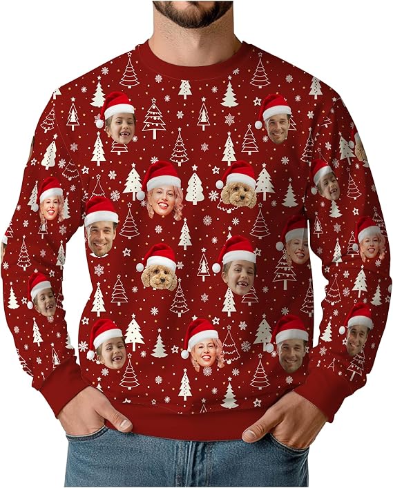 Personalized Ugly Christmas Sweater Men, Custom Sweatshirt Hoodie Women Party
