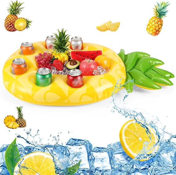 FillTouch Floating Drink Holder for Pool, Inflatable Tray,Classic Pineapple