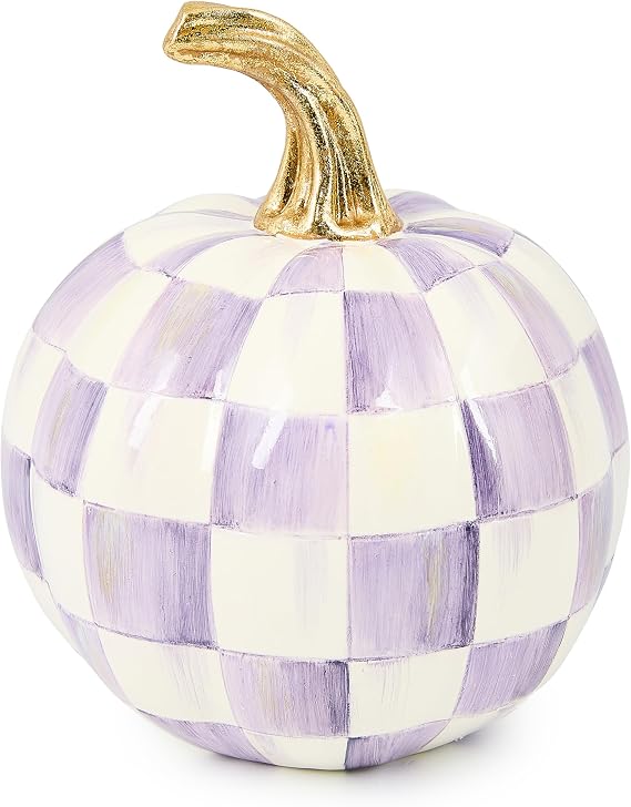 MACKENZIE-CHILDS Mini Decorative Pumpkin for Fall Decor, Autumn Decorations for Home, Violet Check