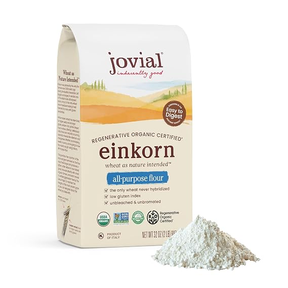 Jovial Organic Einkorn Unbleached All Purpose Flour, High Protein, 32 Oz | Bread Baking Flour for Sourdough, Non-GMO, Organic Pizza & Pasta, European Italian, Glyphosate Free