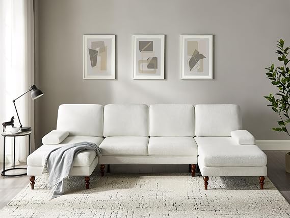 VANOMi U Shaped Sofa Living Room Sectional Couch, Minimalist Modern Large Lounge Sofa Set for Apartment, Easy Assembly 105" Comfy Couch