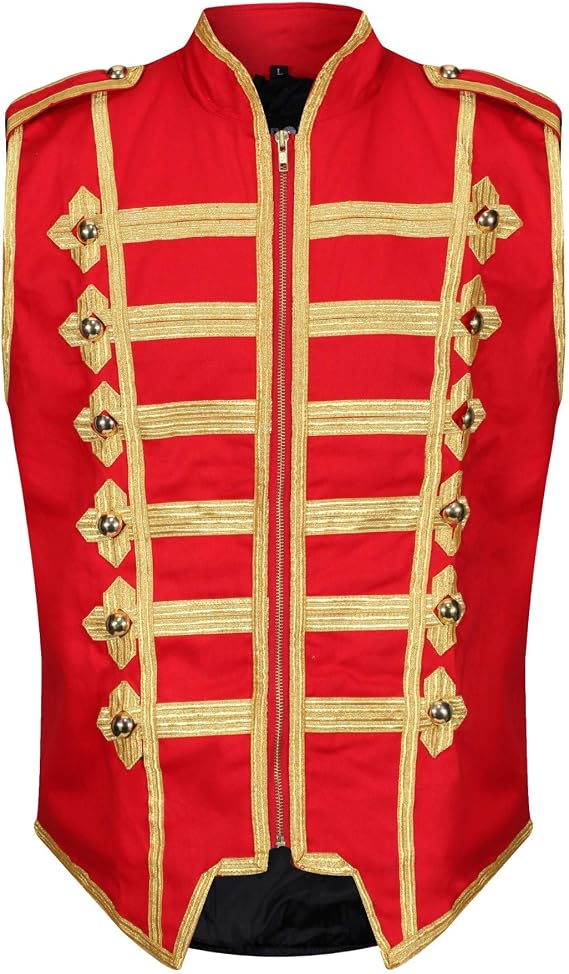 Ro Rox Sleeveless Marching Band Drummer Parade Military Jacket, Lightweight Vest for Stage Performances, Steampunk Parties