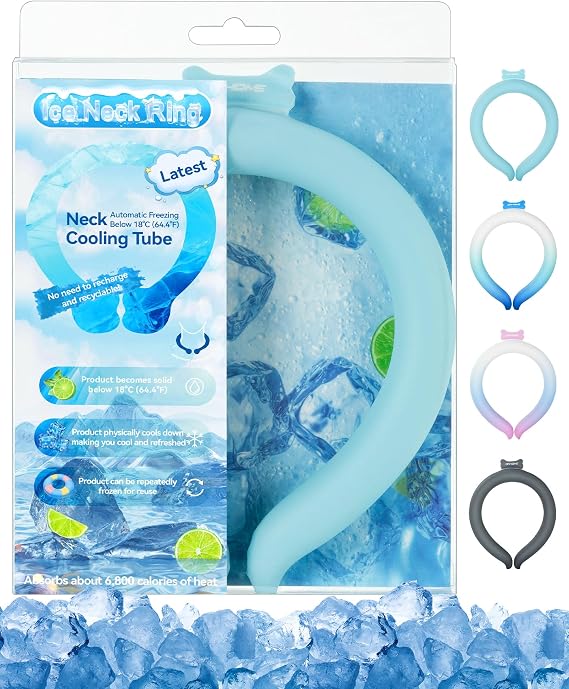 Neck Cooling Tube Wraps Ice Ring Neck Cooler Personal Ice Pack Wrap for Hot Weather Gel Reusable Wearable Gel Cooling for Summer Heat Hot Flashes Freezer Below 64.4F