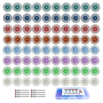 88pcs 1" Radial Bristle Disc Kit with 3mm Shank for Rotary Tools,Detail Abrasive Wheel for Jewelry Wood Metal Polishing, Bristle Wheel 80#-2500#
