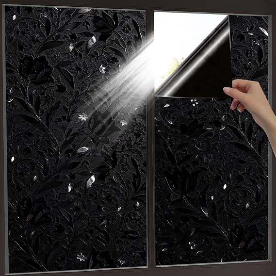 Total Blackout Privacy Window Film, Day and Night Room Darkening Cling | Heat Control & UV Blocking Window Sticker,Removable Static Cling without Glue, Privacy Film for Window Inside,17.5x78.7 Inch