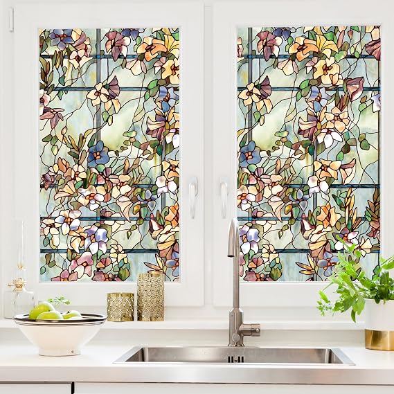 Artscape Trellis | Privacy Window Film with Vibrant Colored Pattern | Non-Adhesive & UV Protection | Easy to Apply & Removable | 24 x 36 Inches | Made in USA