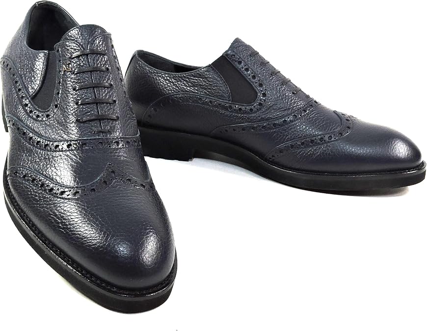 Men's Leather Wingtip Oxford Shoes, Navy Blue, Brogue Design, Comfort Sole, US 10