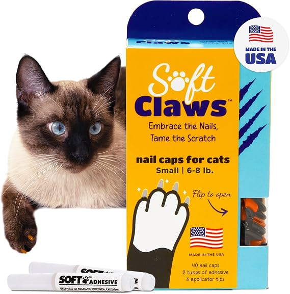 Soft Claws Cat Nail Caps for Small Cats (40 Caps, Halloween - Orange & Black) - Veterinarian-Developed | Protects Furniture & Skin - Easy to Apply, Long-Lasting Anti-Scratch Soft Cat Claw Covers