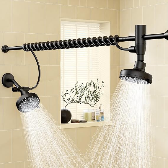 Dual Shower Head with Original Adjustable Slider, Double Showerhead, Black