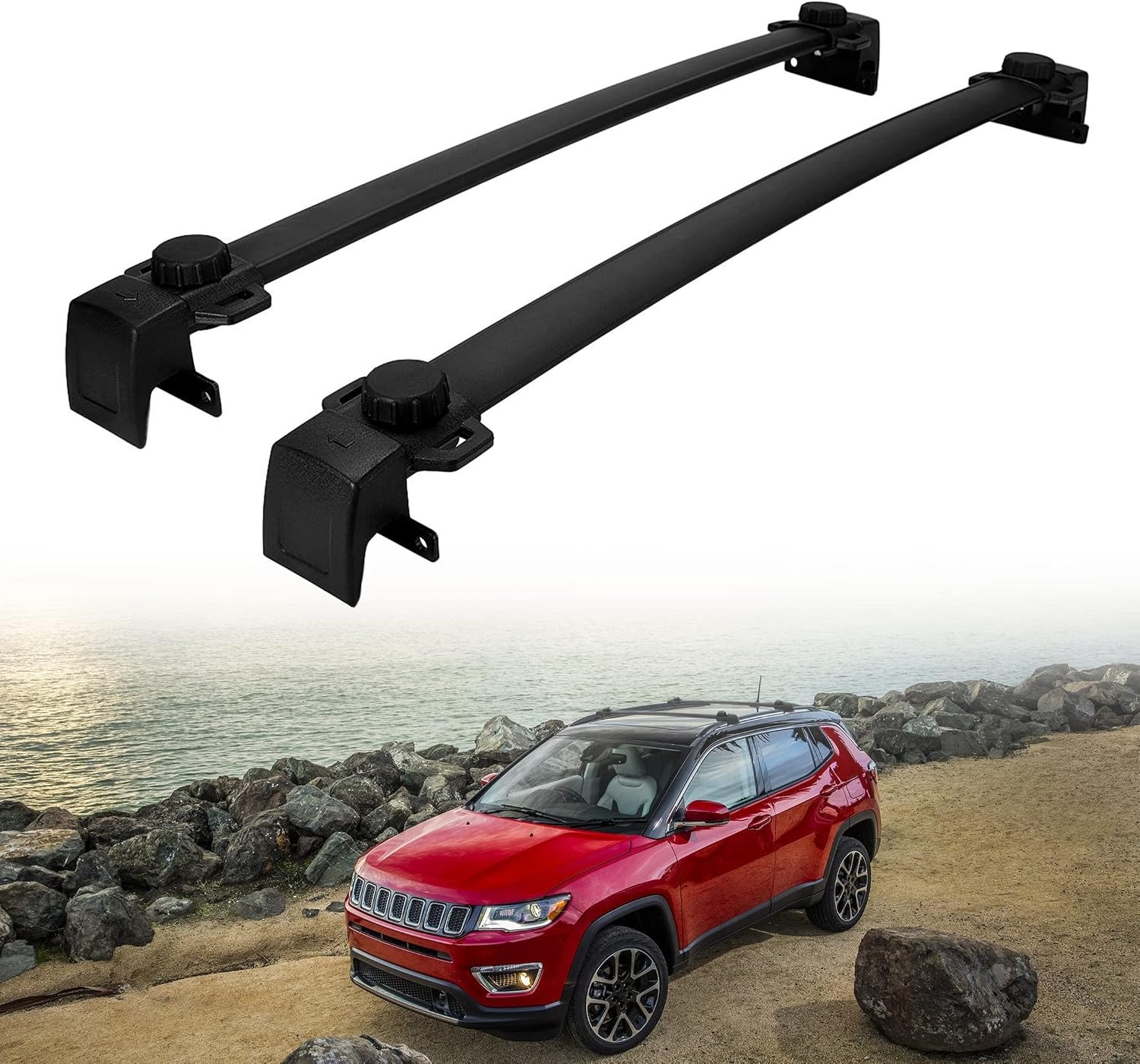 AUXMART Roof Rack Cross Bars Fit for Jeep Compass MP New Body Style 2017-2022, Replacement Rooftop Rail Crossbars System, Aluminum Cargo Carrier Luggage Rack with Side Rails