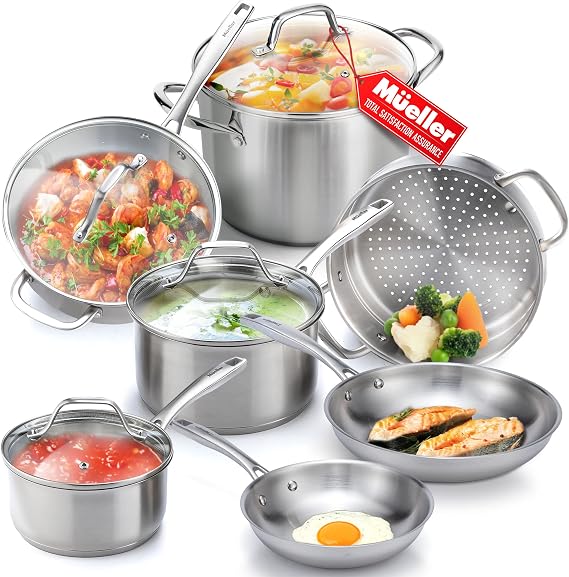 Mueller Pots and Pans Set 11-Piece, Ultra-Clad Pro Stainless Steel Cookware