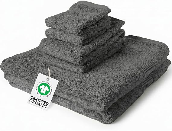 Naturepedic 100% Organic Cotton Bathroom Towel Set - 6 Piece Luxury Bath Towel Set with Thick, Absorbent, Large Terry Cloth Bath Towels, Plush Hand Towels and Soft Washcloths - Smokey Slate