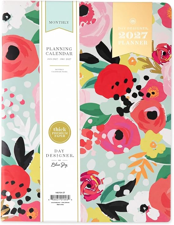 Blue Sky Day Designer 2027 Monthly Planner, 8.5"x11", Secret Garden Mint