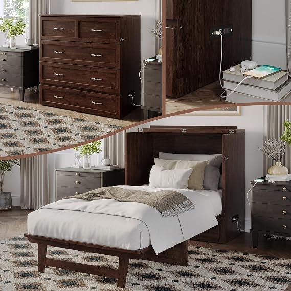 AFI, Northfield Murphy Bed Chest Twin XL with 6" Mattress, Burnt Amber
