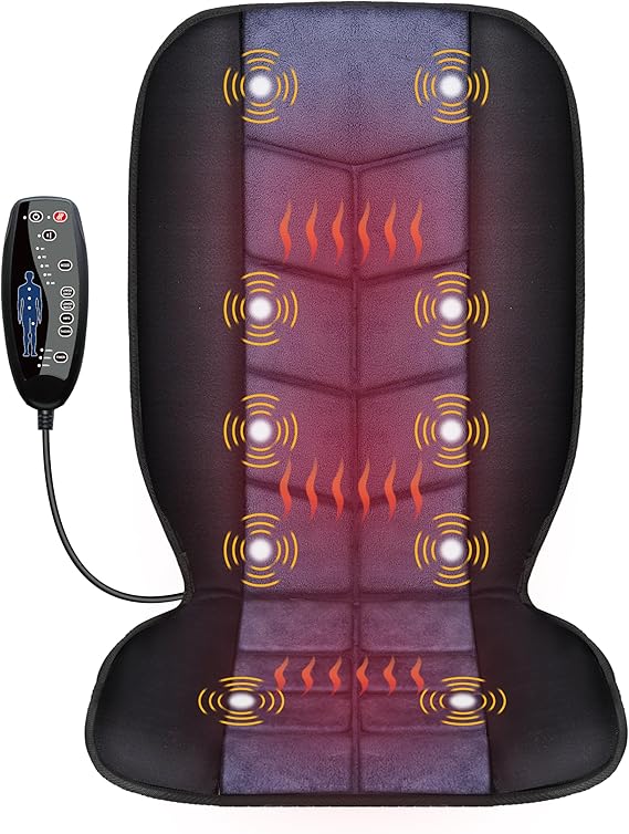 Vibration Massage Chair Pad, Back Massager with Heat, Massage Seat Cushion | 10 Vibration Motors, 5 Modes, 4 Intensities, 2 Heat Levels, 30/60/90-Min Timer for Home & Office Chairs, Gift, 2026 Upgraded