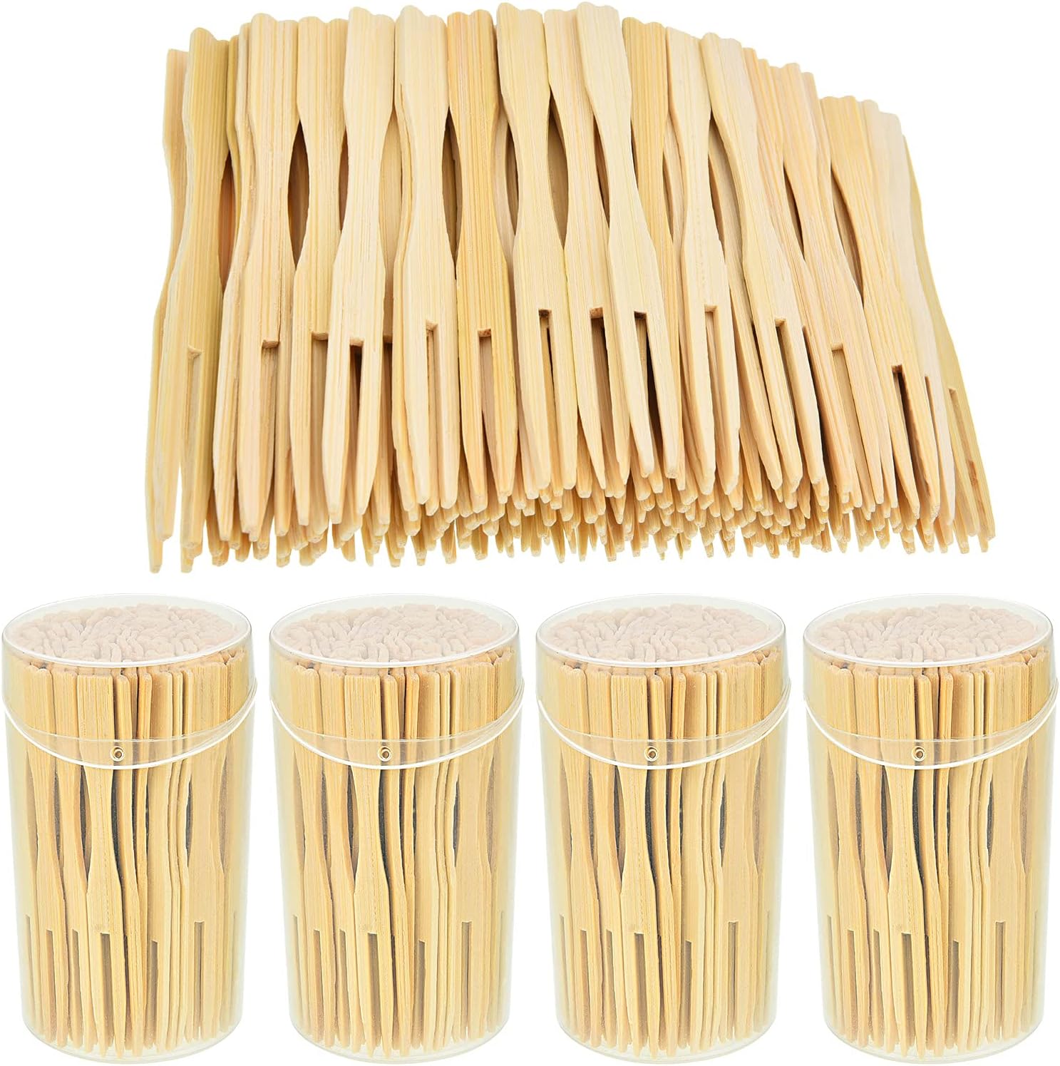 4 Packs 440 Pieces Total Bamboo Forks 3.5 Inches Appetizer Forks Double Prong Appetizer Cocktail Forks Mini Food Blunt End Forks for Banquet Catering Party