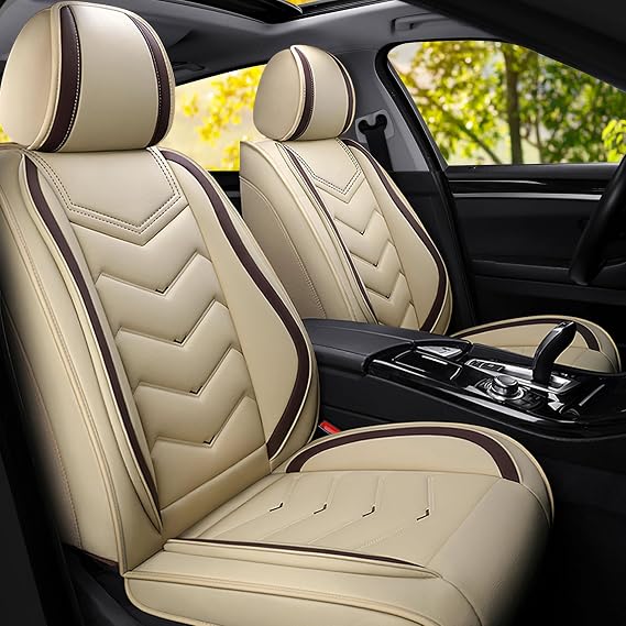 Car Seat Covers Fit for Mercedes_Benz Sprinter 3500 2000-2026, Stylish Sport Seat Covers, Waterproof Wear-Resistant Premium Nappa Leather Car Seat Cover.2 Pcs FrontBeige