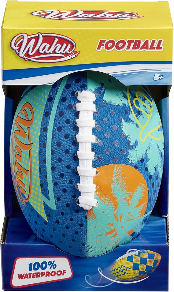 WAHU 100% Waterproof Beach Football with Real Laces for in and Out of Water Play, 9" Outdoor Football for Pool and Beach Games, Blue