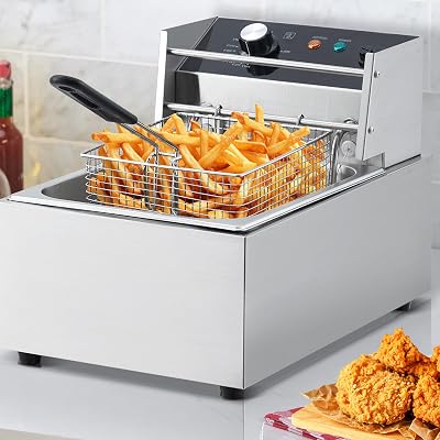 1800W Electric Deep Fryer 6QT6L - Stainless Steel Countertop Fryer with Removable Basket & Lid - Safe Cool-Touch Handles - Perfect for Chicken, French Fries