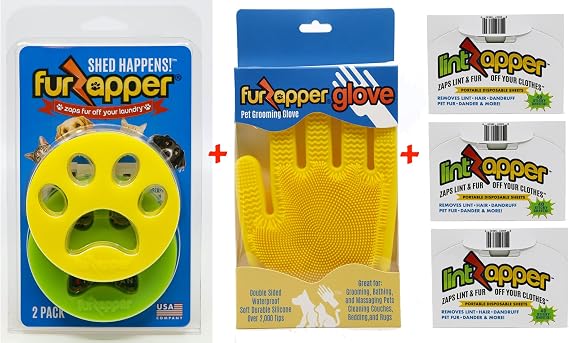 Ultimate Pet Owner Bundle - Includes 2 FurZappers, 1 FurZapper Pet Grooming Glove, 3 LintZapper Packs (120 Total Sheets) White