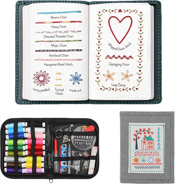 INDCOLOR 2026 Upgraded Embroidery Stitch Book Kit, 106 Patterns with Tools & Tutorials, 86 PCS Beginner Embroidery Kit,Portable All-in-One Hand Embroidery Book for Adults & DIY Craft Lovers